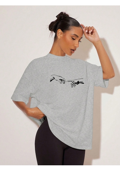 Uyguntarz Unisex Michelangelo Baskılı T-shirt Gri