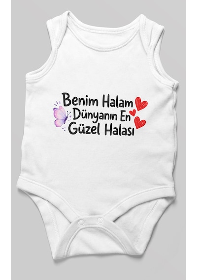 Morivokids Benim Halam Dünyanın En Güzel Halası Sıfır Kol Bebek Zıbını %100 Pamuk Beyaz