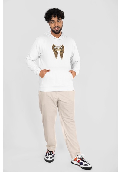 Oversize Unisex Sweatshirt - Kapüşonlu Özel Hoodie Beyaz