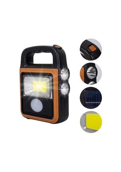 Powermaster Hs-8020c Cob Led Solar 4 Kademeli Şarjlı El Işıldak Feneri - Usb Çıkışlı Powerbank