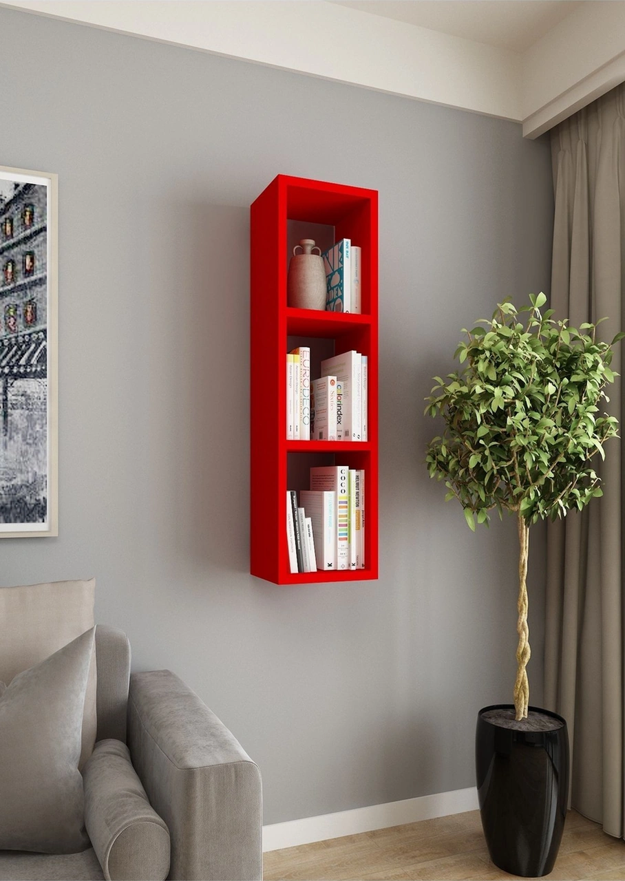Duvar Rafı Tek Kitaplık 90 Cm Mobilya Kırmızı Kırmızı