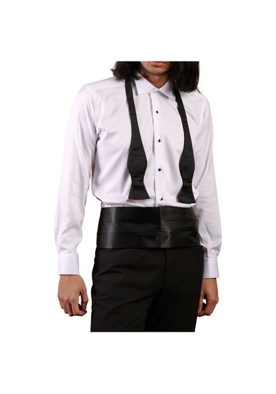 Dicotto Beyaz Siyah Taş Düğmeli Damatlık Ata Yaka Kol Düğmeli Slim Fit Smokin Gömlek - 006 001