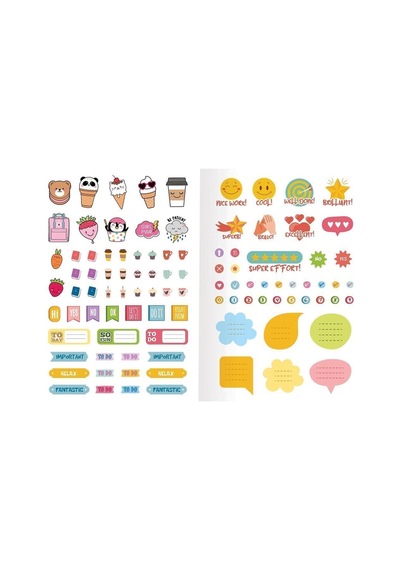 Çizgili Stickerli Kraft Kapak Defter Mavi 18,5 26 50 Yp. Turuncu Çok Renkli