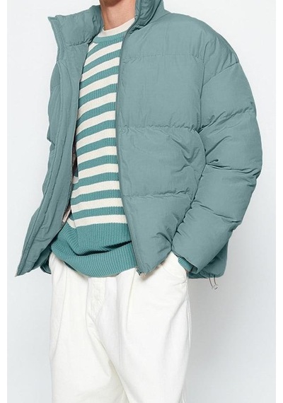 Ersefa Tasarım Düz Astarlı Yaka Standart Bol Dik Unisex Oversize Fit Dik Mint