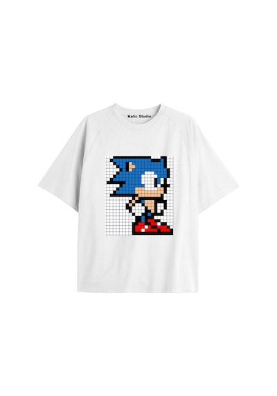 Kalic Studio Unisex Bay Sonic Desenli Beyaz Yazlık T-shirt Beyaz-200