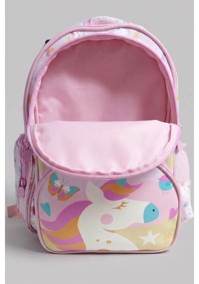Kız Çocuk İlkokul Sırt Çantası Pegasus Unicorn Baskılı 3 Bölmeli 16l Matara Cepli 39x29x16cm Çok Renkli