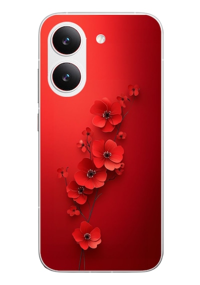 Poco X8 Pro Uyumlu Kırmızı Kardelenler Baskılı Silikon Kılıf Renkli