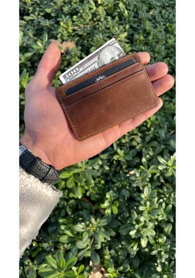 Unisex Antik Kahve Mini Design Gerçek Hakiki Deri Kartlık Cüzdan Erkek-kadın Kahverengi