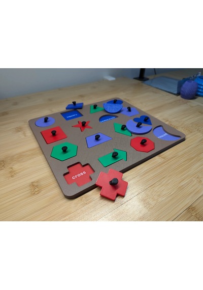 3d Baskı İngilizce Etiketli Şekil Tanıma Puzzle Tahtası - 16 Geometrik Şekil, Bilişsel Gelişim Ve Kelime Öğrenme Seti