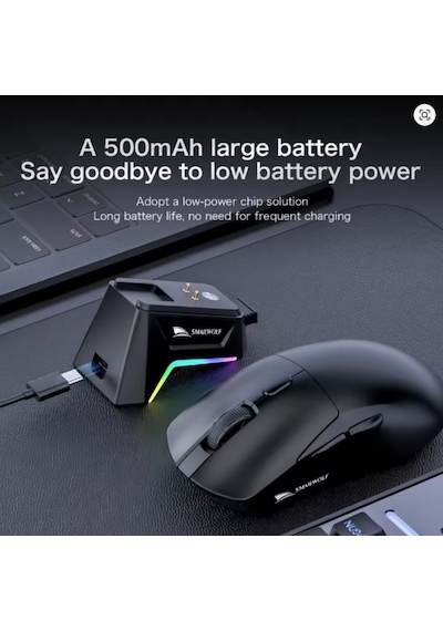 Smailwolf M3 Pro Plus Kablosuz Oyuncu Mouse Paw3311 Sensör - 3 Modlu 12000 Dpı Manyetik Şarj Standlı Rgb 65g Ultra Hafif Fare 1000hz 1k Hız