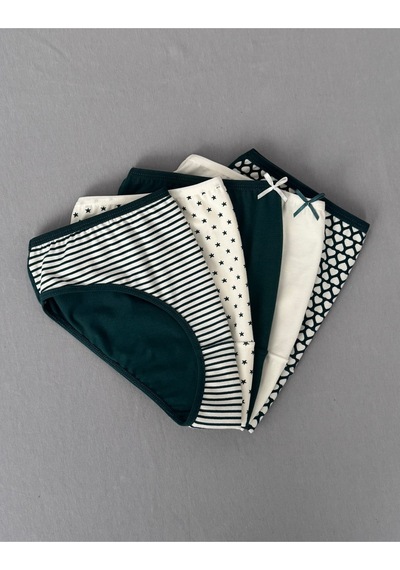 Alya Underwear Pamuklu Kadın Külot Slip Empirme Baskılı Yüksek Bel İç Çamaşırı - 5'li Paket - Lacivert Yeşil P22