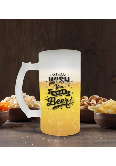 Bk Gift Wish You Were Beer Tasarımlı Buzlu Cam Bira Bardağı 50cl