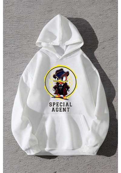 Special Agent Baskılı Oversize Sweatshirt Beyaz