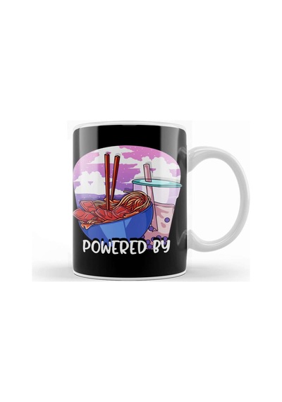 Powered By Ramen & Boba Tea Kawaii Anime Kupa Bardak Porselen Karışık