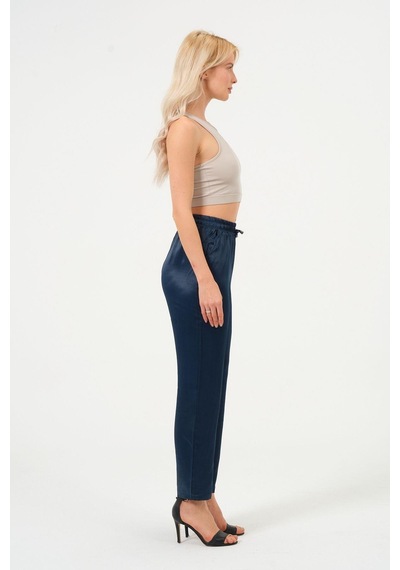 Rich Kadın Yüksek Bel Parlak Saten Pantalon Çok Renkli