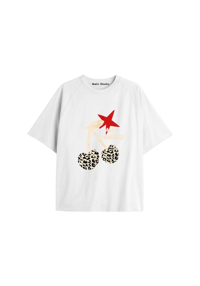 Kalic Studio Y2k Vintage Cherry Baskılı Siyah T-shirt Kod 48 Beyaz-48