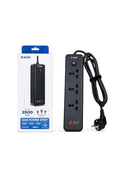 Tr 6in1 Power Strip 2500w Akım Korumalı Çoklu Priz, 3 Ac  , 2x Qc18w Usb-a, Pd30w Usb-c Hızlı Şarj, 150 Cm Ka 0