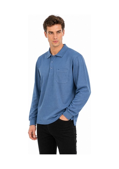 Dynamo Erkek Büyük Beden Mevsimlik Polo Yaka Cepli Sweatshirt Bgl-st05367 Mavi