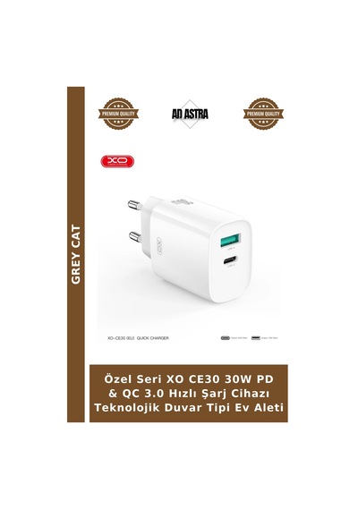 Özel Seri Xo Ce30 30w Pd & Qc 3.0 Hızlı Şarj Cihazı Teknolojik Duvar Tipi Ev Aleti