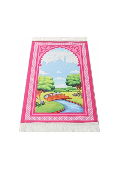 Çocuk Seccadesi Köprü - Pembe 82 45 Cm 110 Gr - Tesbih Hediyeli Çok Renkli