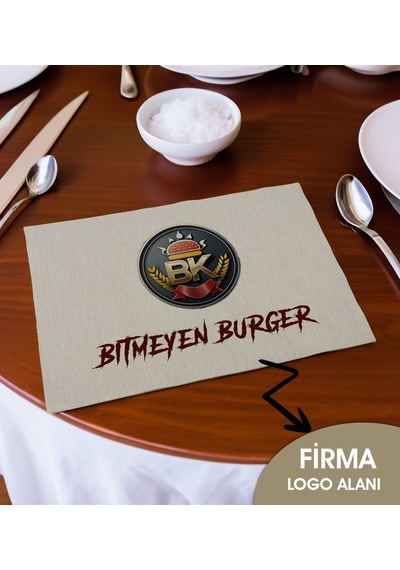 Bk Gift Restoran & Cafelere Özel Baskılı Keten Amerikan Servis Seti 24 Adet , Logolu Servis Bezi, Baskılı Amerikan Servis Diğer