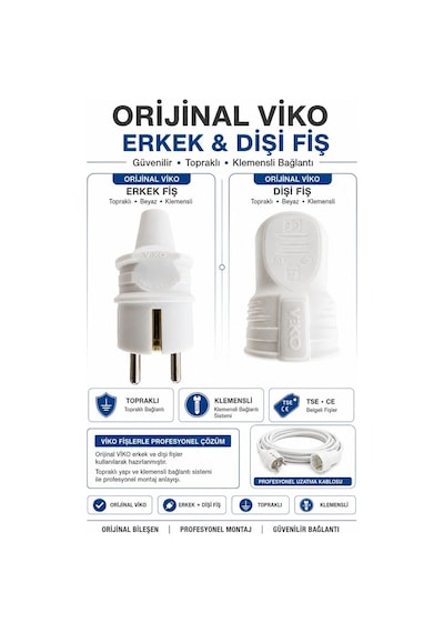 Viko Seyyar Uzatma Kablosu 30 Metre 3x2.5 Mm Cca Kablo Viko Erkek Dişi Fiş Klemensli Terminalli Topraklı Tse Ce Belgeli 30 M