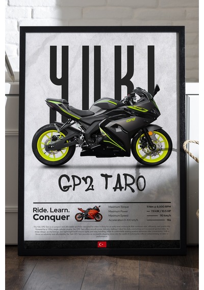 Yuki Gp2 Taro Siyah Ahşap Çerçeveli Poster, Dekoratif Motosiklet Duvar Tablosu