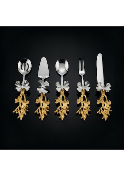Alfafe Home Kelebek Saplı 5 Li Metal Servis Seti Gold-gümüş Renk Dekoratif Sunum Ve Servis Aksesuarı Altın