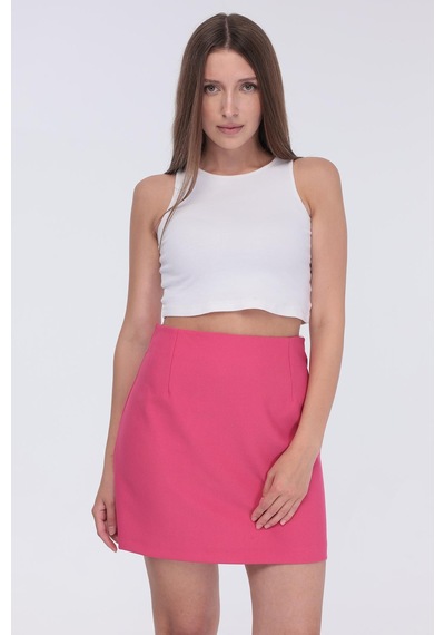 Selectmoda Kadın Gizli Fermuarlı Çok Renkli Mini Etek Pembe