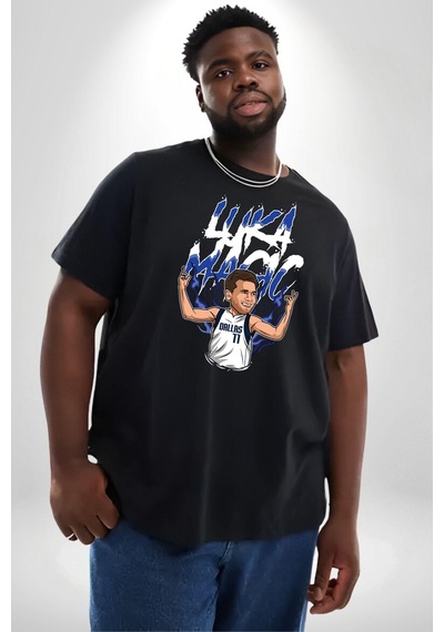 Angemiel Luka Luka Doncic Basketboll Dallas Siyah Büyük Beden Erkek Kadın Unisex Basic Ön Baskılı Tişört Siyah