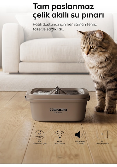 Xenon Smart Köpek Mama Kabı Ve Su Pınarı Seti 14l Ortopedik Çelik Kase, Uygulama Kontrol, Paslanmaz Çelik Su Pınarı, Wifi, Büyük Cins Uyumlu Beyaz
