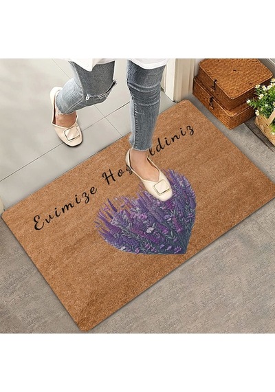 Valerine Life Kalpli Lavanta Evimize Hoş Geldiniz Kapı Önü Paspası 45x70cm