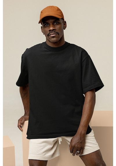 Düz Basic Oversize Tişört, Unisex Baskısız Tişört Siyah