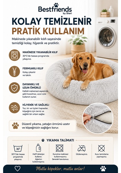 Best Friends By Sheri Donut Shag Frost Kedi Köpek Sakinleştirici Yuvarlak Peluş Yatak