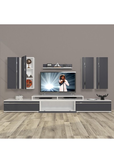 Decoraktiv Ekoflex 8d Mdf Tv Ünitesi Tv Sehpası Beyaz - Antrasit