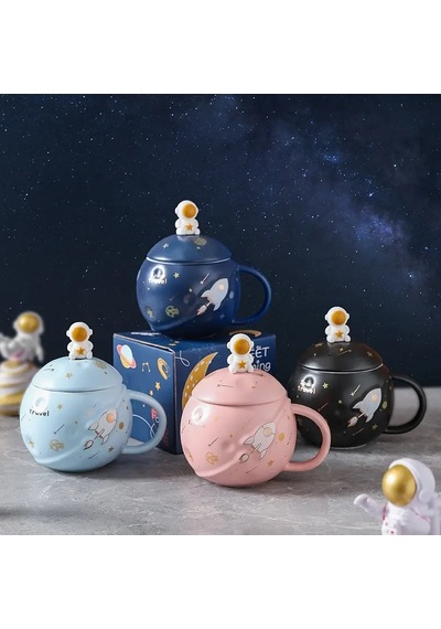 Astronot Temalı Porselen Kupa Bardak - Pembe