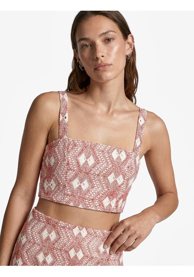 Koton Koton X Sibil Çetinkaya - Desenli Brodeli Nakış Detaylı Askılı Crop Büstiyer Kırmızı Desenli 6sak30094uw