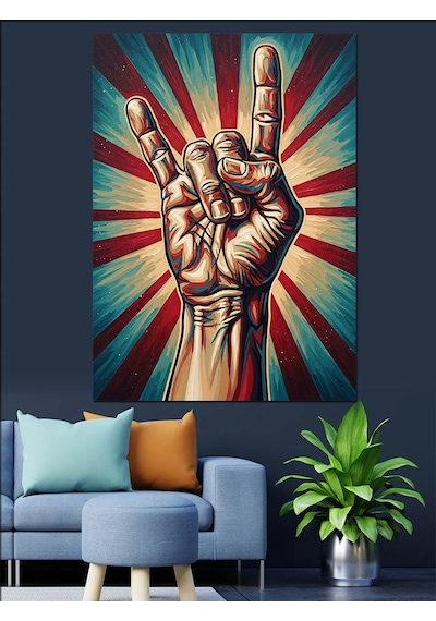 Ahşap Tablo Rock El İşareti Posteri