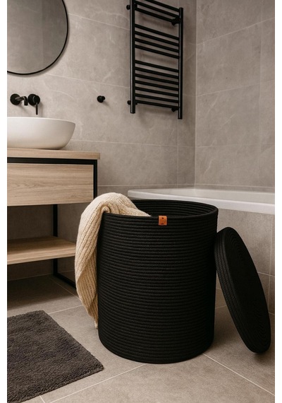 Jüt, Hasır, Sepet, Banyo Sepeti, Kirli Sepeti, Oyuncak Sepeti, Düzenleyici, Saksı Sepet, Organizer Siyah Siyah