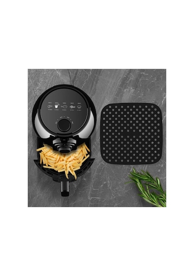 Siyah Isıya Dayanıklı Yıkanılabilir Silikon Fırın Ve Airfryer Kare Model Pişirme Matı 21,5 Cm Bx40