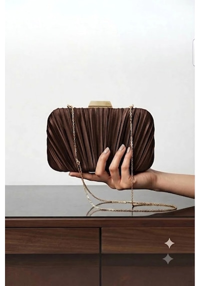 Zeyymoda Kahve Pilse Desenli Abiye Çanta Pile Desen Abiye Çanta Ve Clutch Portföy El Gece Düğün Nişan Abiye Çantası