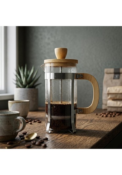 350 Ml French Press Kahve Ve Bitki Çayı Demliği - Paslanmaz Çelik İç Yapı, Akasya Veya Bambu Ahşap Detay Seçene Çok Renkli