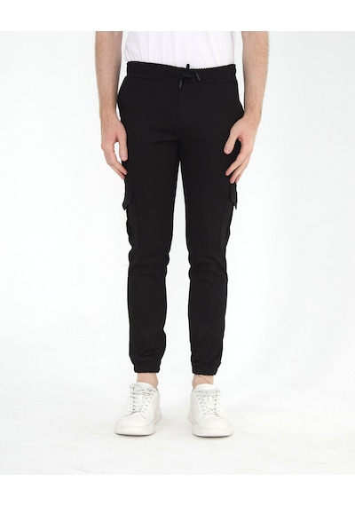 Kmk Kombin Slim Fit Beli Ve Paçası Lastikli Kargo Cep Pantolon SİYAH Siyah