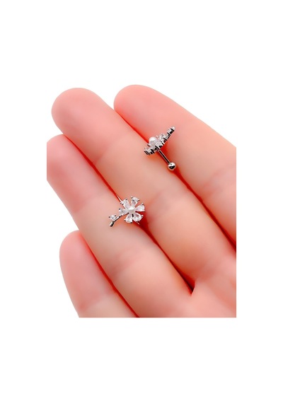 Lexroo Taşlı İncili Çiçek Figürlü Kıkırdak Helix Tragus Piercing 1adet Çok Renkli