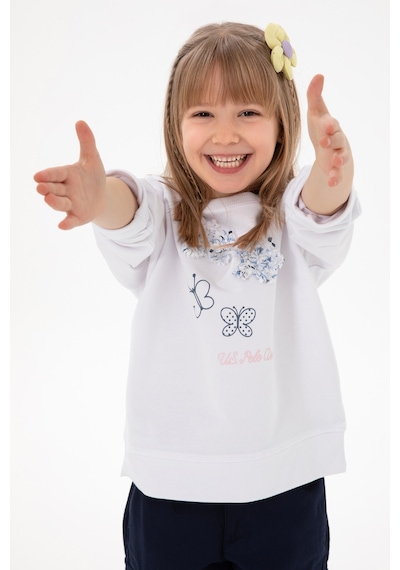 U.S. Polo Assn. Kız Çocuk Beyaz Bisiklet Yaka Sweatshirt 50298202-VR013