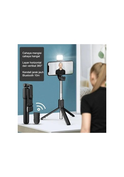 R1s Selfie Çubuğu Led Işıklı Bluetooth Kumandalı Özçekim Sopası Yatay Dikey Kullanılabilen Tripod