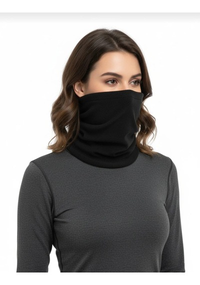 Qulothes Extrakalın Termal Polar Soğuk Geçirmez Bere & Boyunluk Unisex Pamuklu Kışlık Ayarlanabilir İpli Bere Siyah