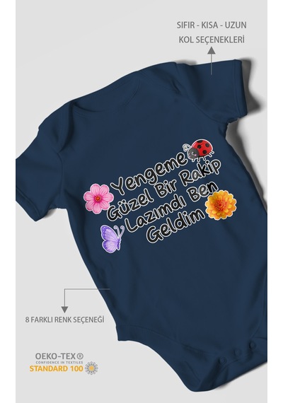 Morivokids Yengeme Güzel Bir Yazılı Kısa Kollu Bebek Body %100 Pamuk Lacivert
