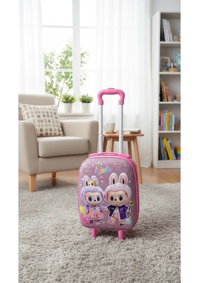 Karakterli Kız Çocuk Pembe Kabin Boy Çekçekli Valiz