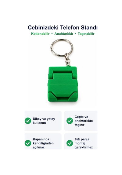 Anahtarlık Tipi Katlanabilir Mini Cep Telefonu Standı Ve Masaüstü Tutucu Yeşil